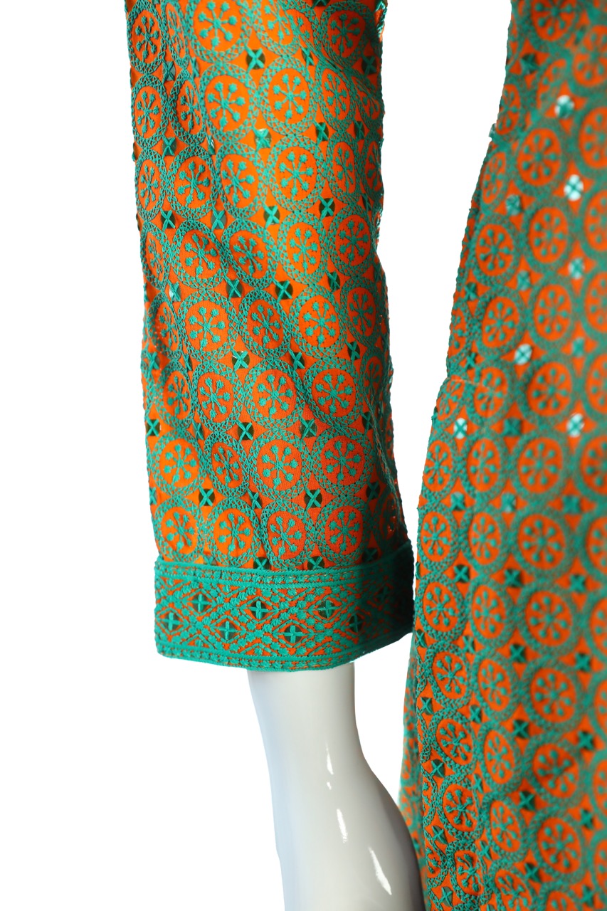 Elegant Brown with green embroidery Cotton Knee-Length Tunic