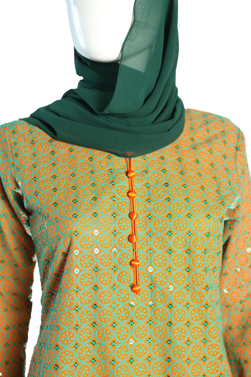 Elegant Brown with green embroidery Cotton Knee-Length Tunic