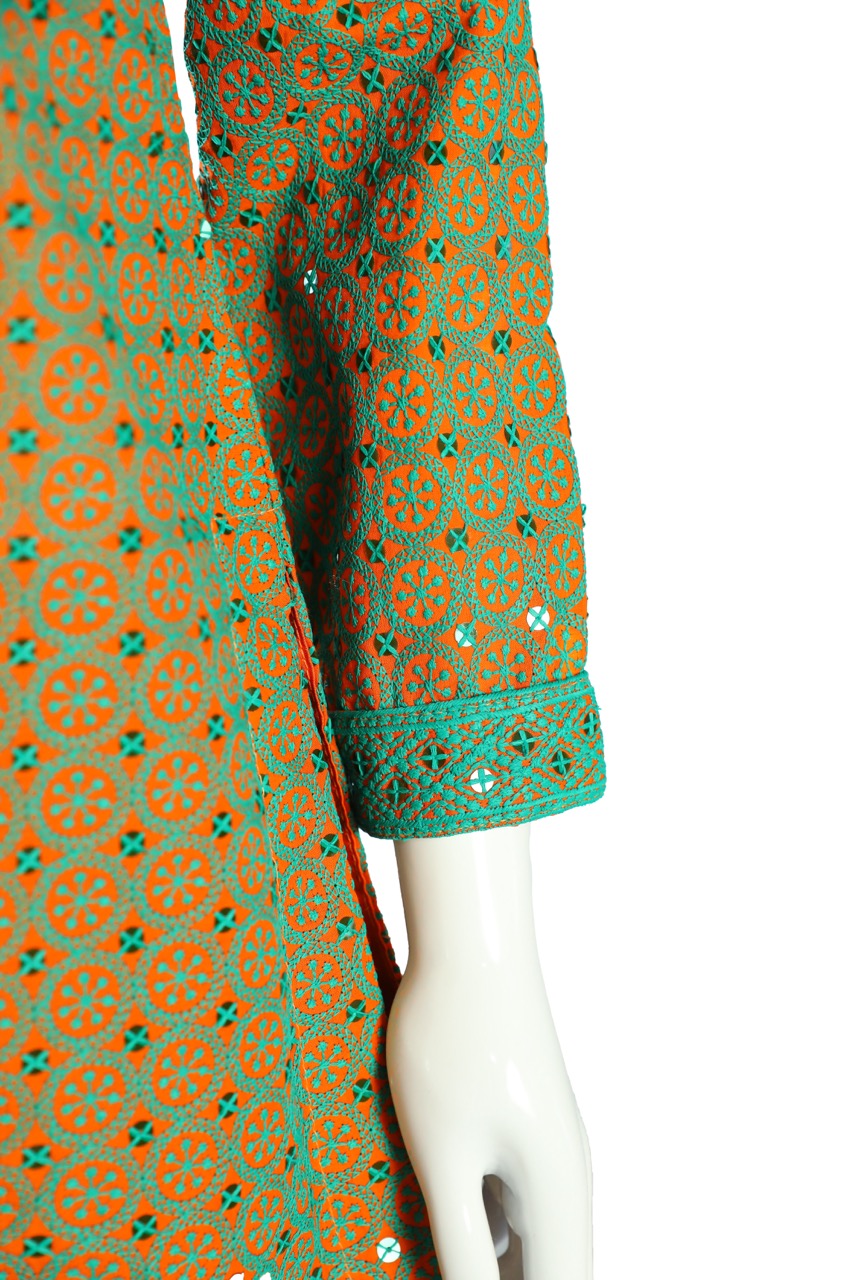 Elegant Brown with green embroidery Cotton Knee-Length Tunic