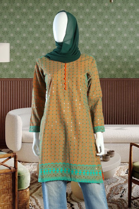 Elegant Brown with green embroidery Cotton Knee-Length Tunic