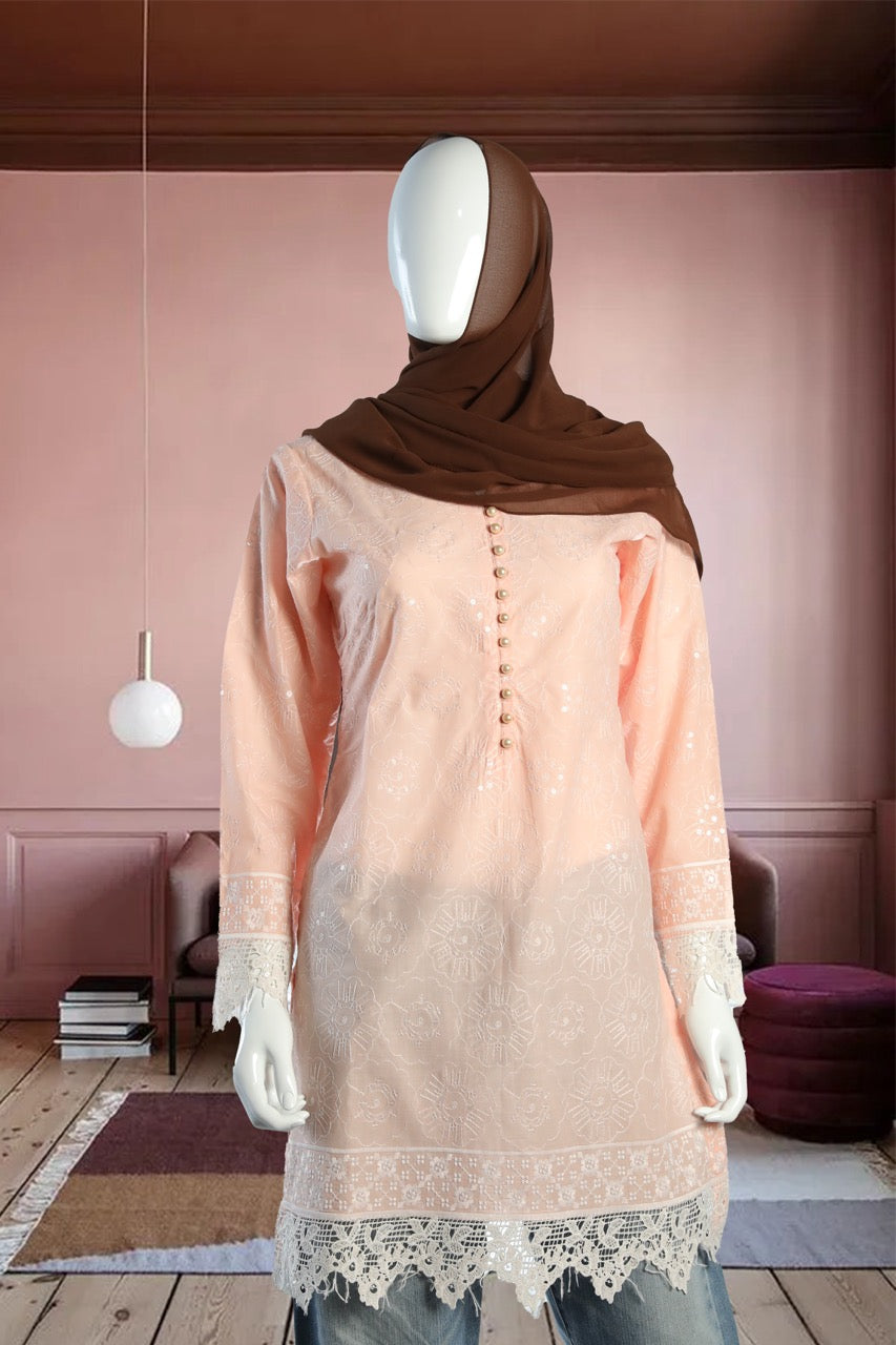 Elegant Orange Cotton Knee-Length Tunic