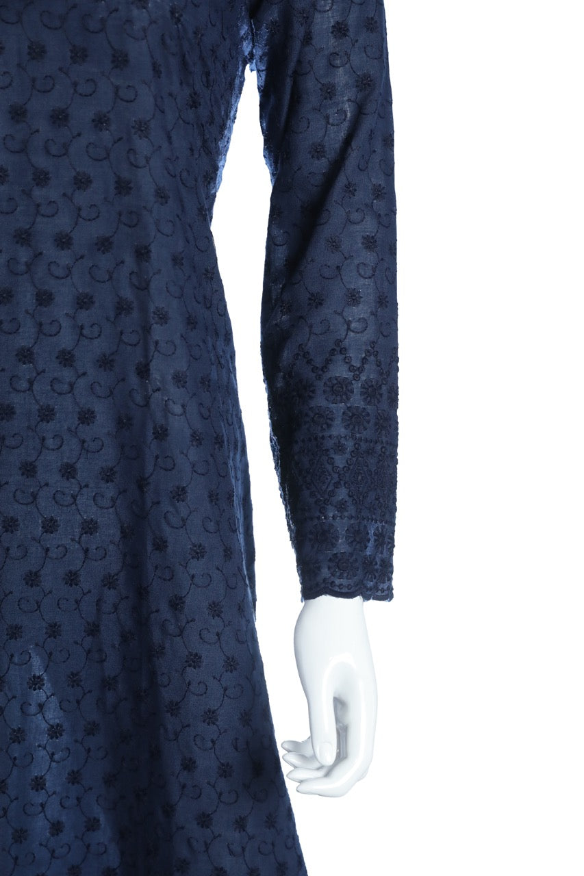 White Cotton Dress with thread embroidery