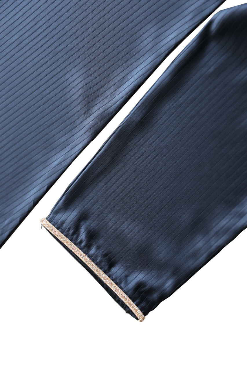 Midnight Blue Self-Stripe Maxi Dress