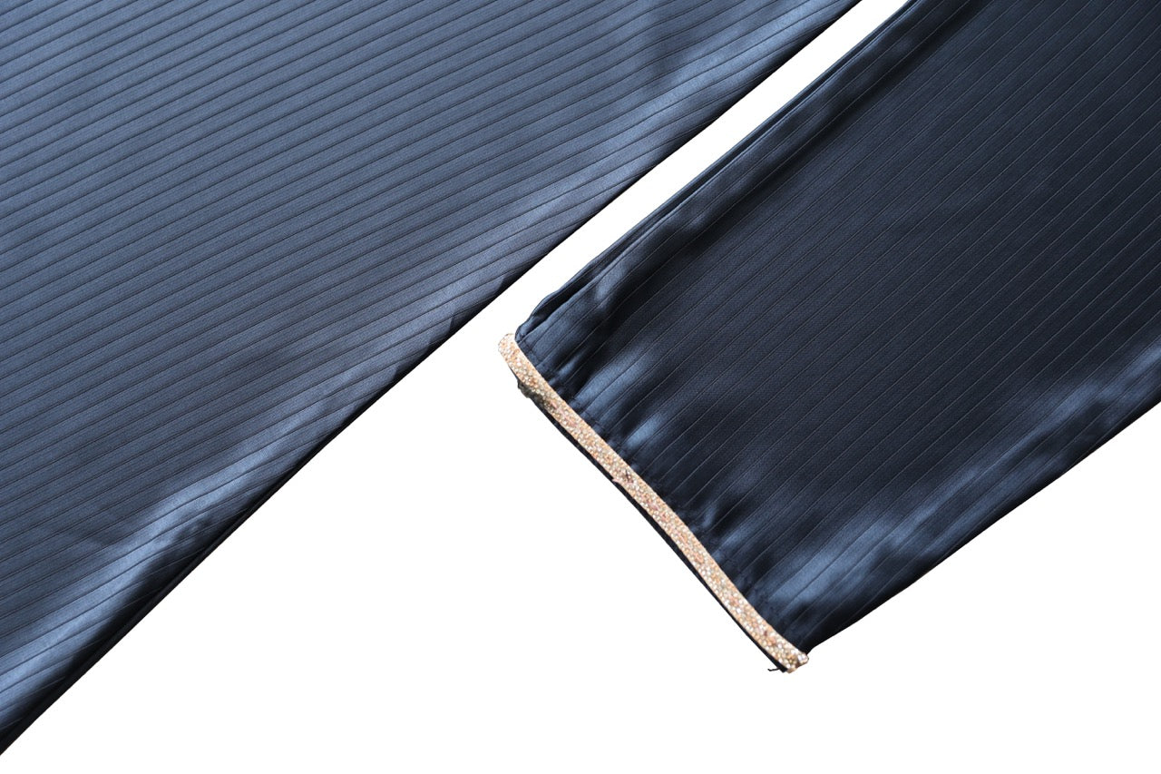 Midnight Blue Self-Stripe Maxi Dress