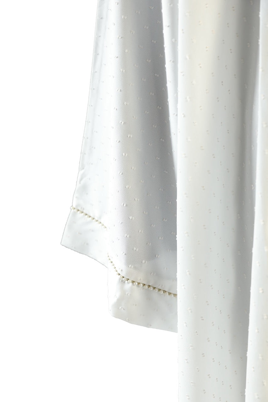 Elegant White Georgette Open Coat with Gold Floral Details and Pearl Accents