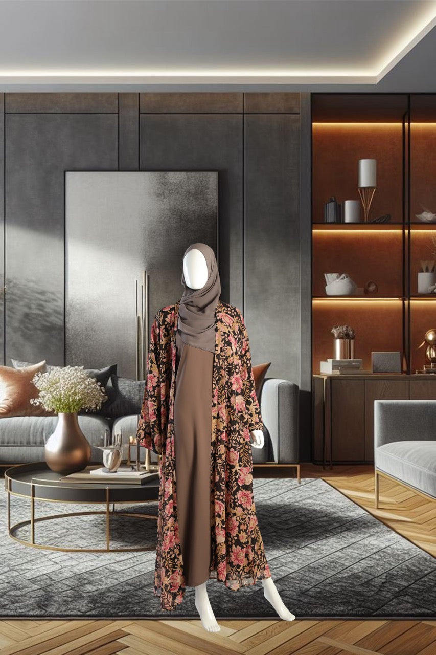 Brown Floral Cover Up