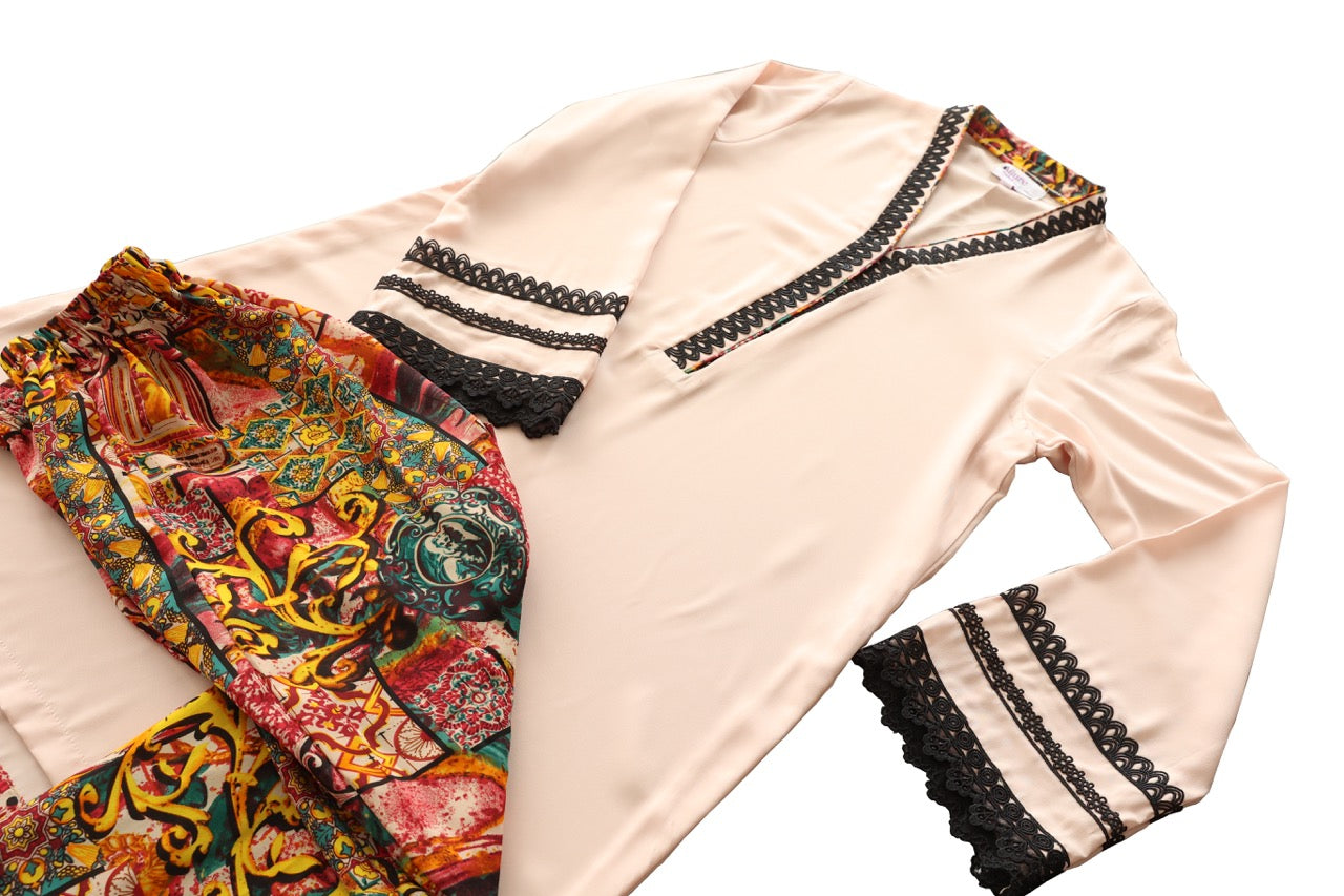 Light Peach with printed pants