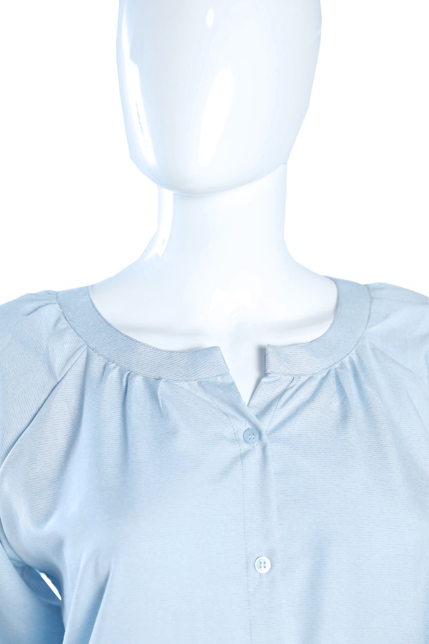 Sky Blue Knee-Length Button down shirt – Casual Elegance