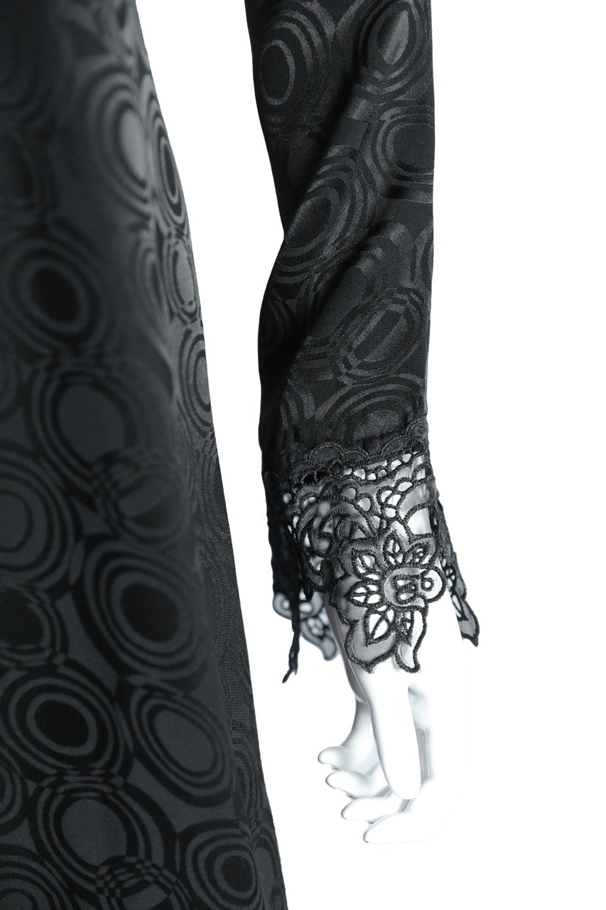 Black Self Printed Abaya with Lace Details