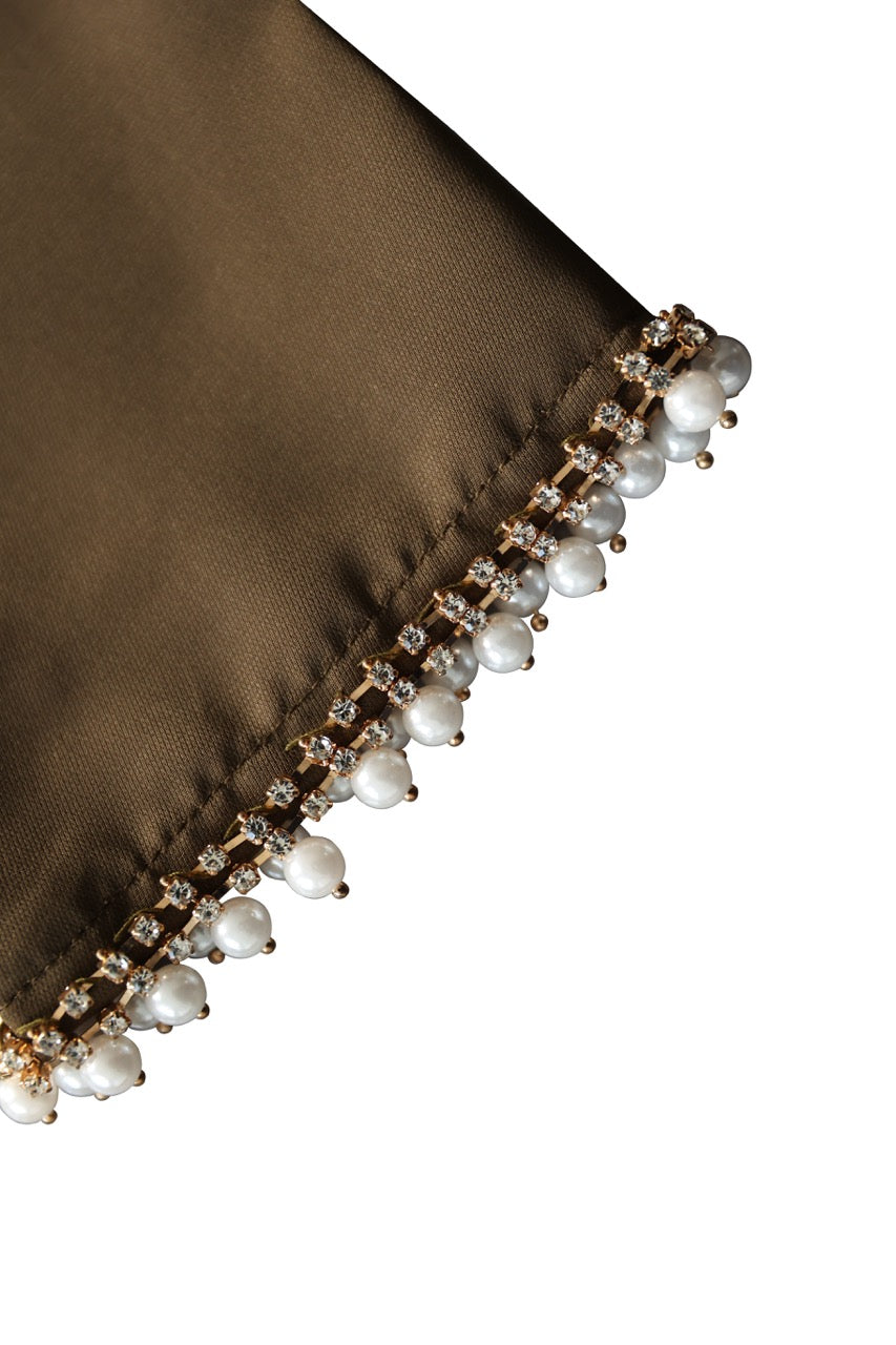 Olive Green Silk and pearl embroidery