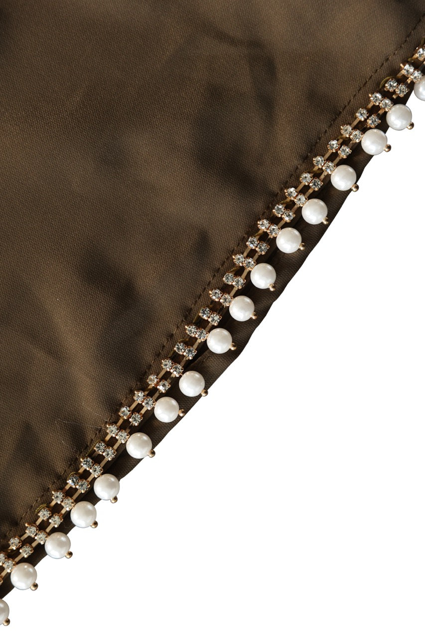 Olive Green Silk and pearl embroidery