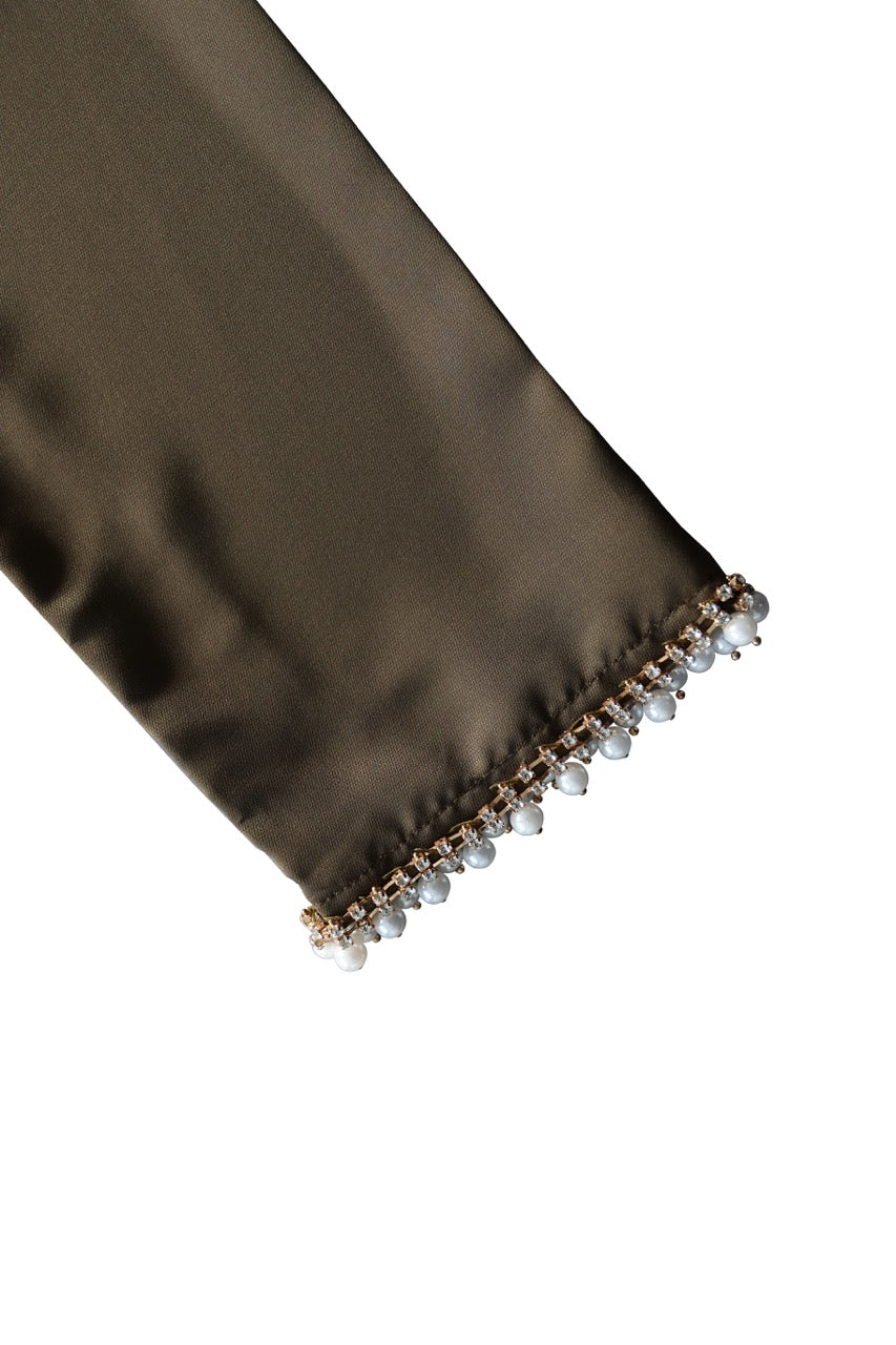 Olive Green Silk and pearl embroidery