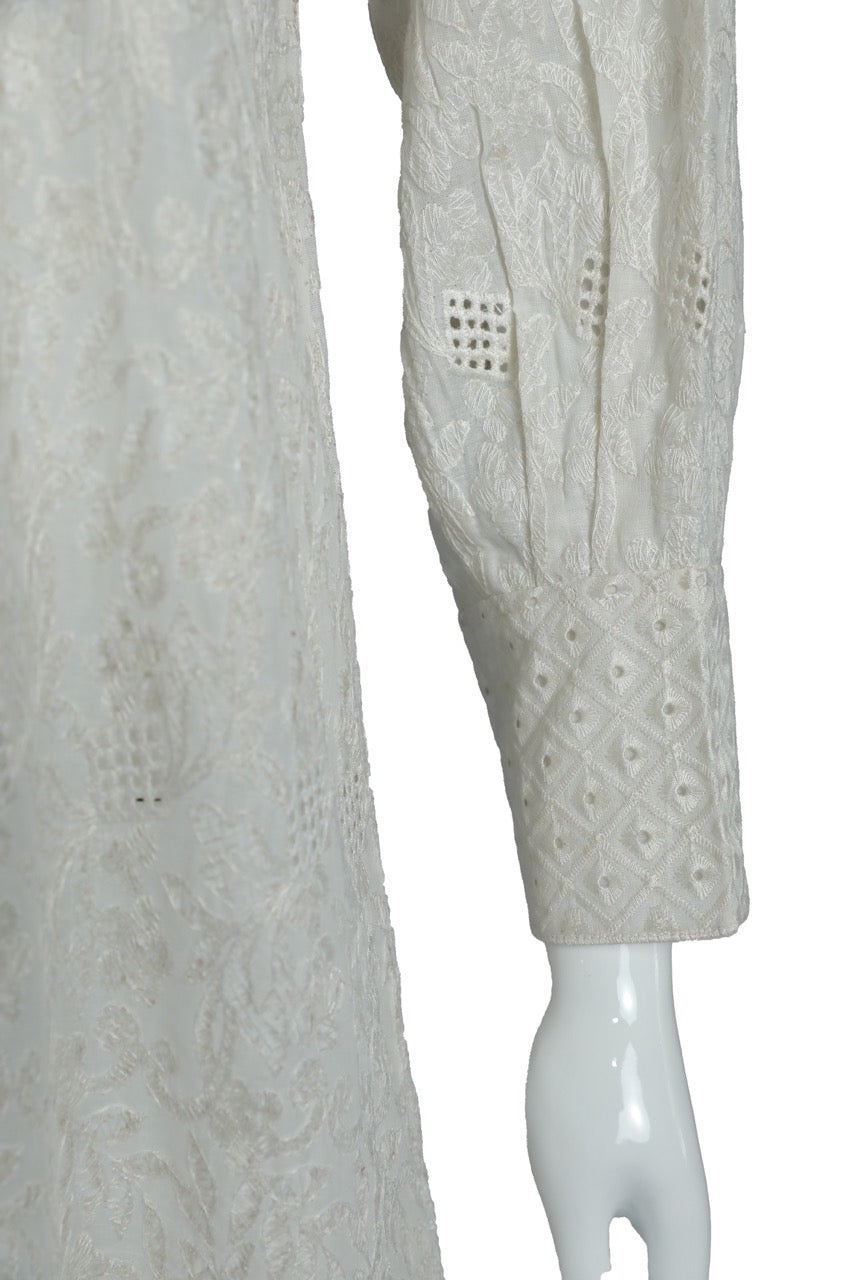 White Cotton Dress with thread embroidery