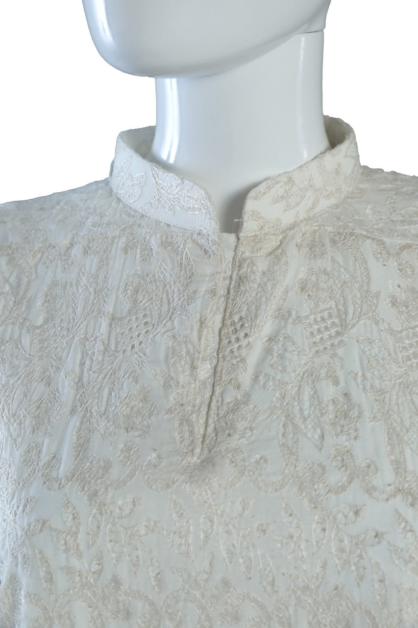 White Cotton Dress with thread embroidery