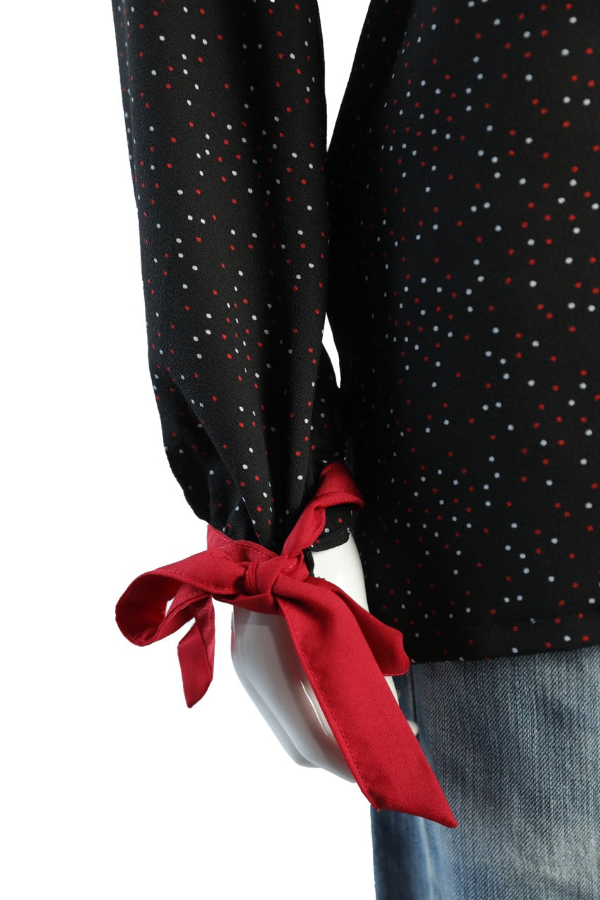 Polka Dot Button-Down Shirt – Black with White & Red Dots