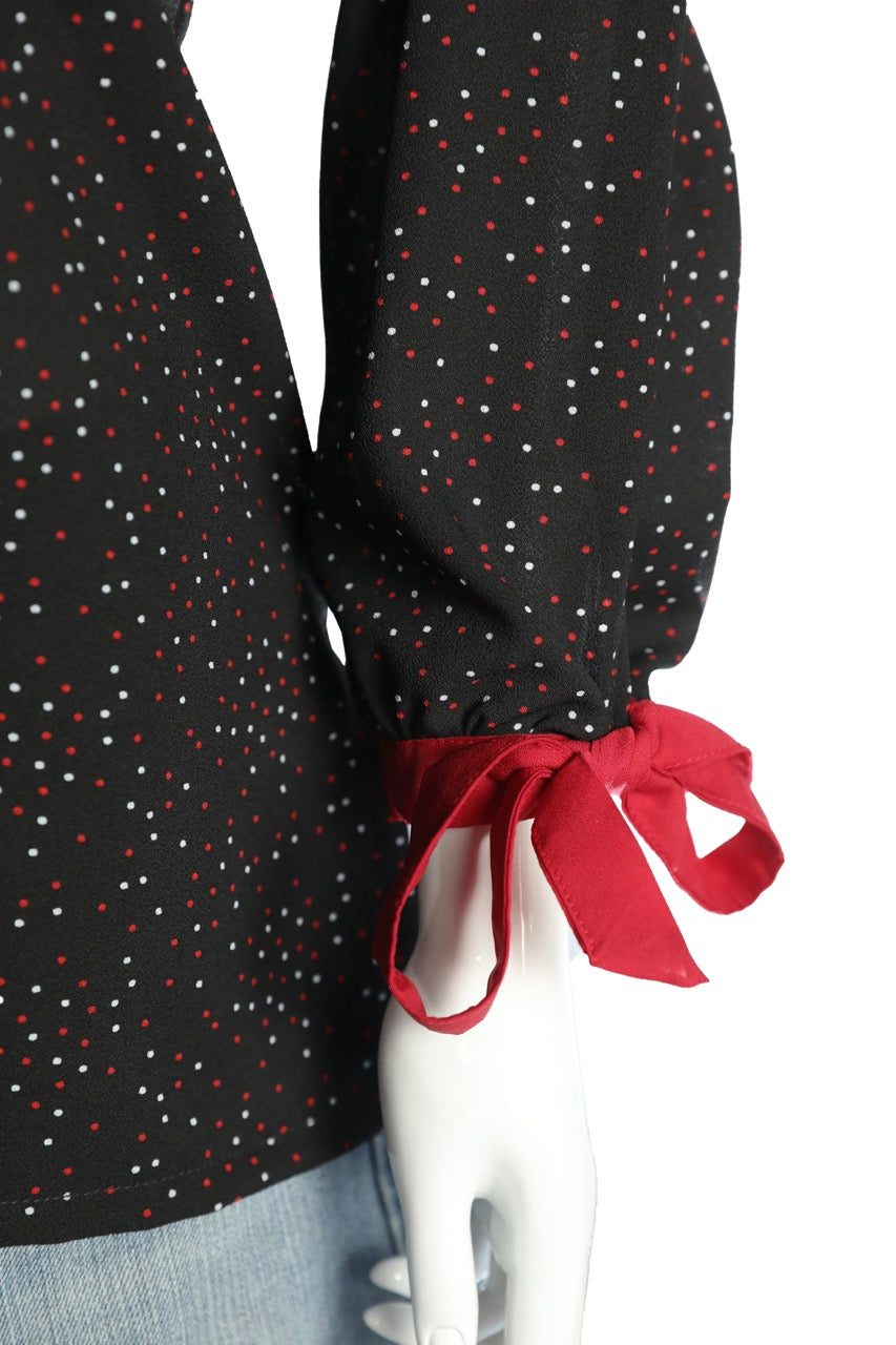 Polka Dot Button-Down Shirt – Black with White & Red Dots