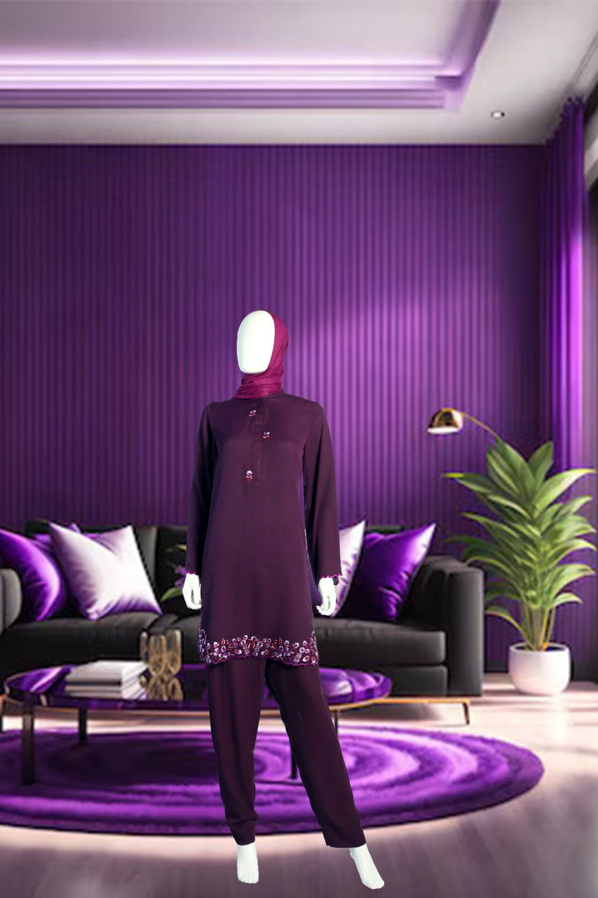 Purple Pant suit embroidery