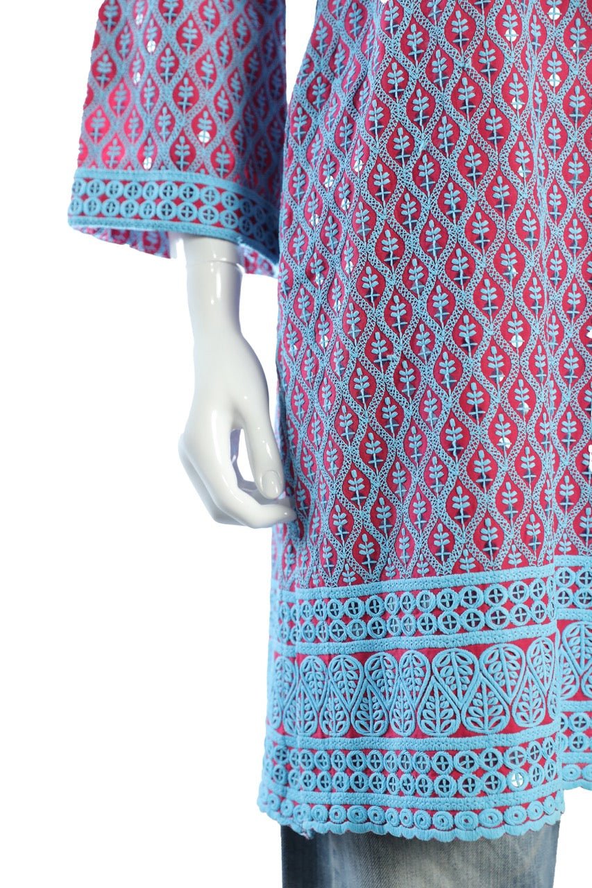 Elegant red Cotton Knee-Length Tunic