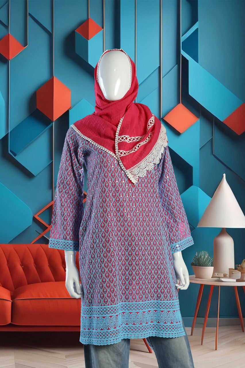Elegant red Cotton Knee-Length Tunic