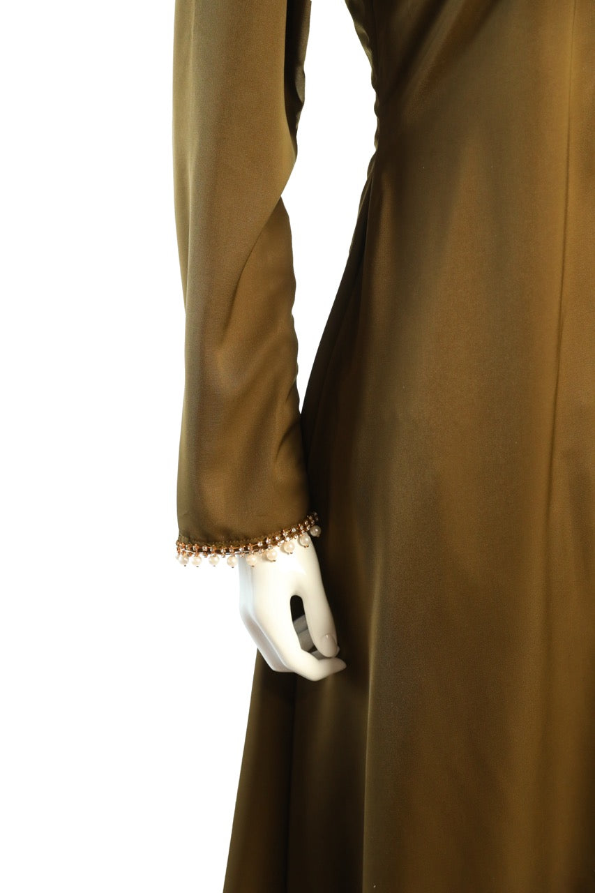 Olive Green Silk and pearl embroidery