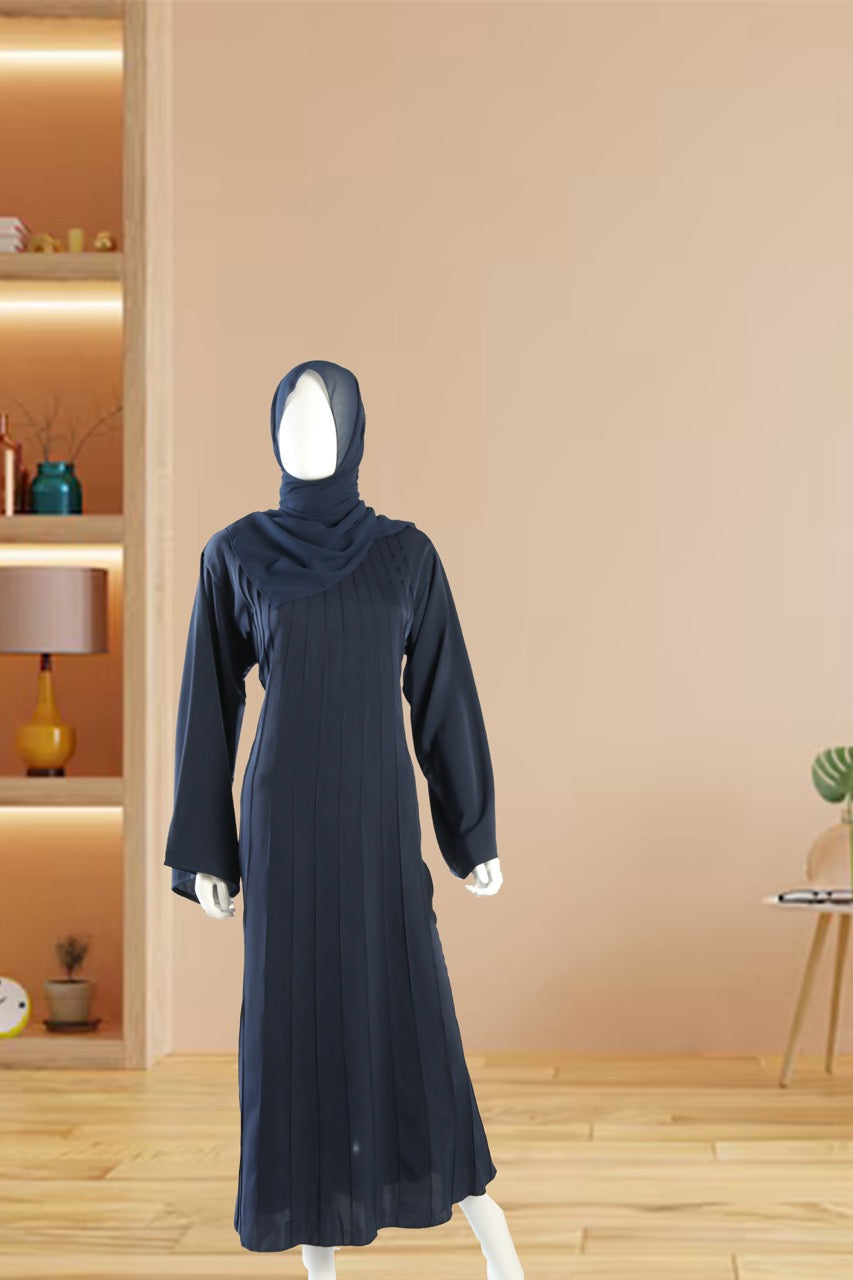 Navy Nida Abaya with Pintucks Front and Back