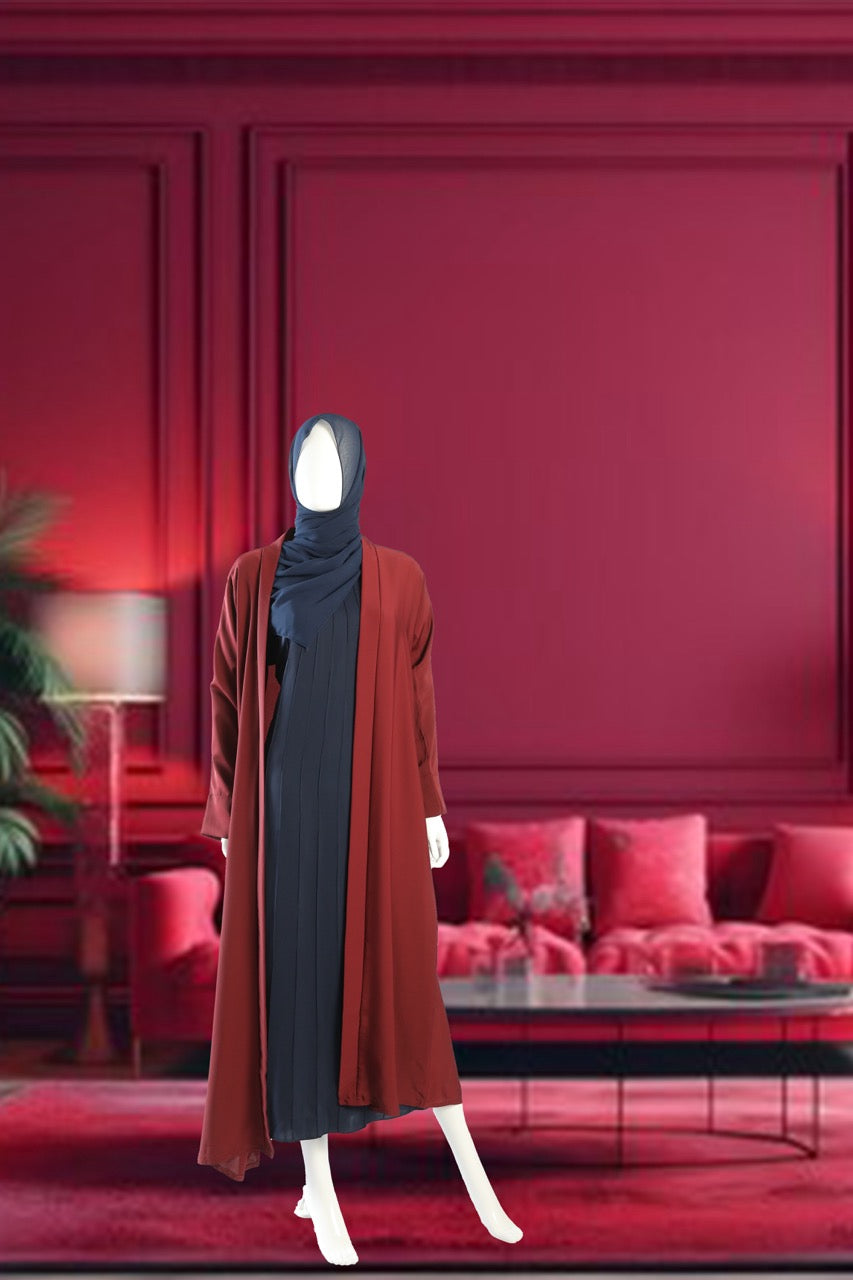 Navy Nida Abaya with Pintucks Front and Back