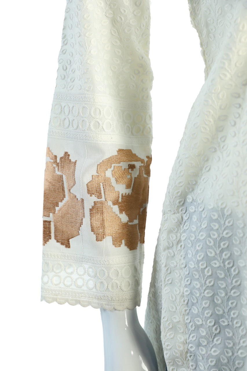 Elegant white-golden print Cotton Knee-Length Tunic