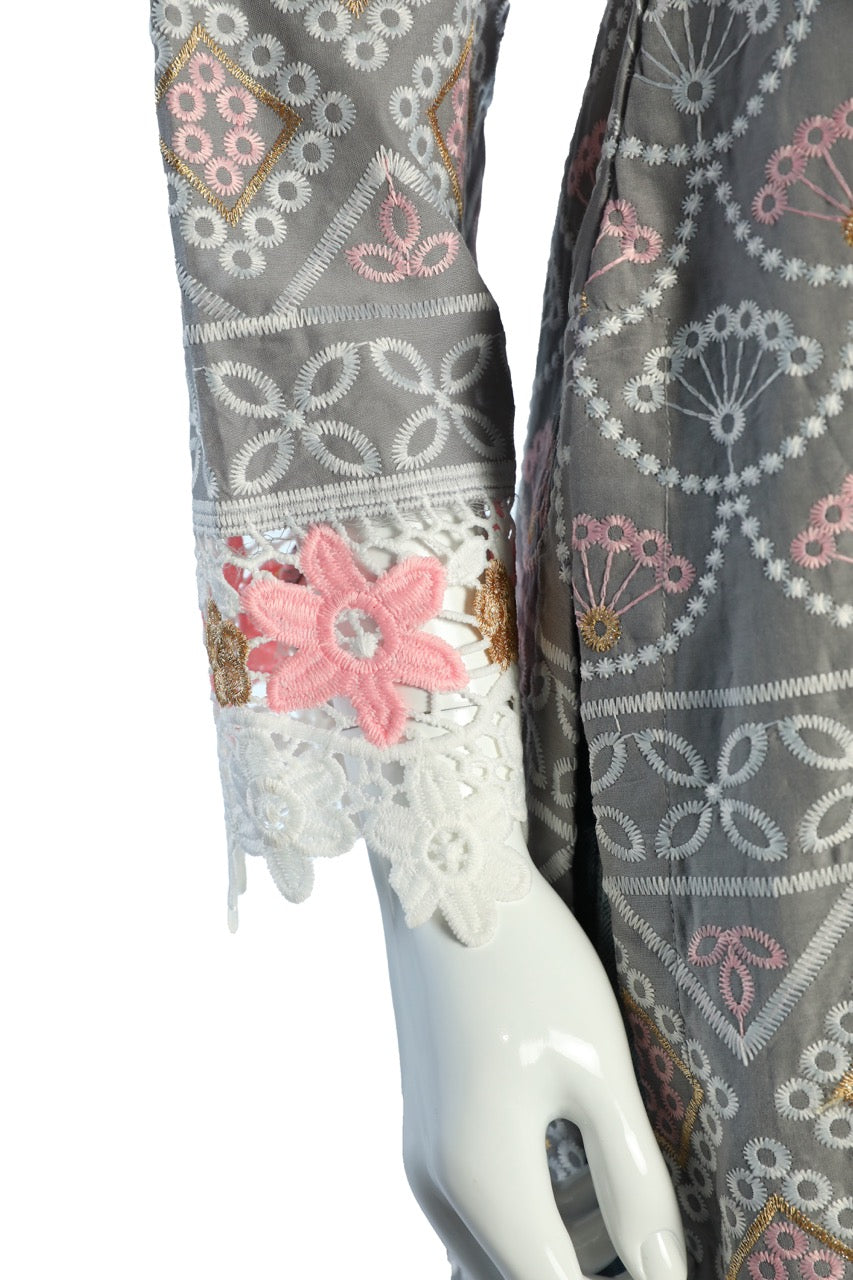 Elegant  Grey Cotton Knee-Length Tunic