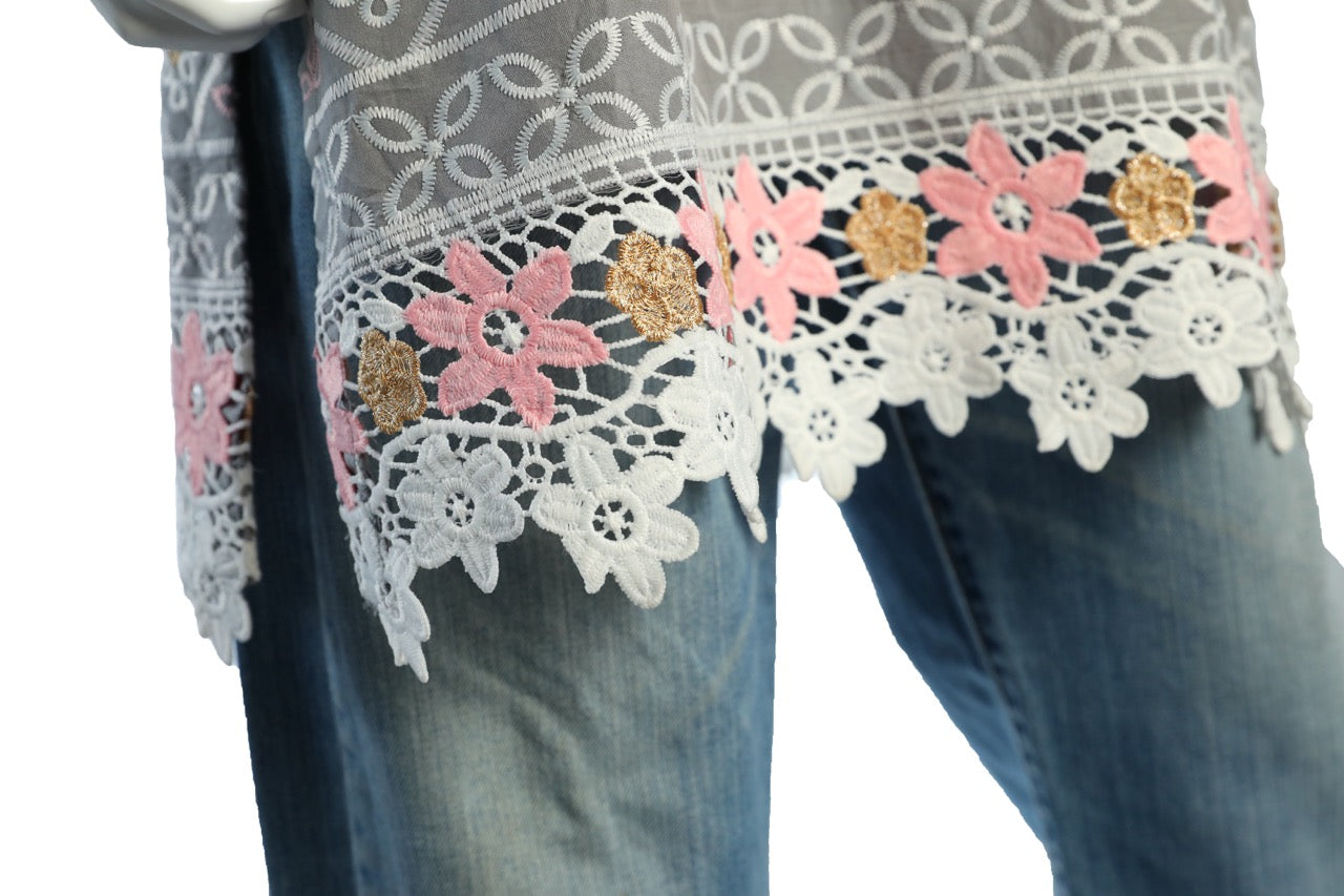 Elegant  Grey Cotton Knee-Length Tunic