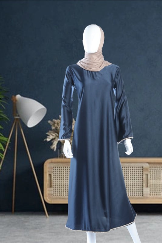 Midnight Blue Self-Stripe Maxi Dress