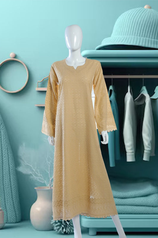 Mustard Cotton Dress with thread embroidery