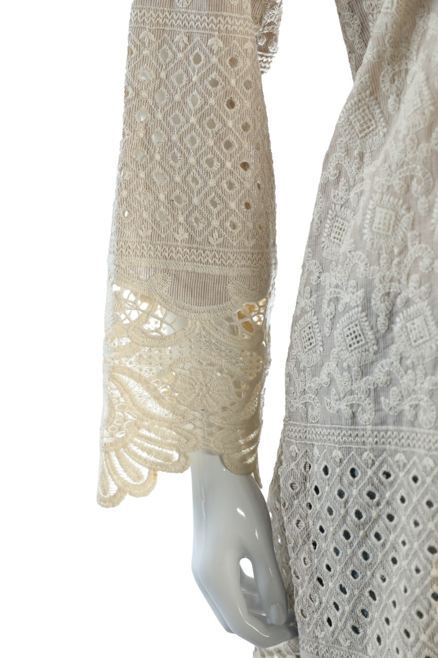 Elegant white dotted design Cotton Knee-Length Tunic