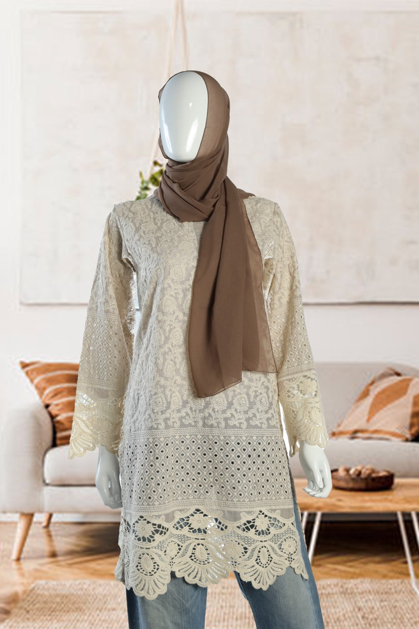 Elegant white dotted design Cotton Knee-Length Tunic
