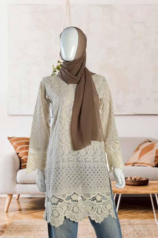 Elegant white dotted design Cotton Knee-Length Tunic