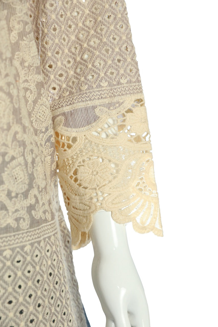 Elegant white dotted design Cotton Knee-Length Tunic