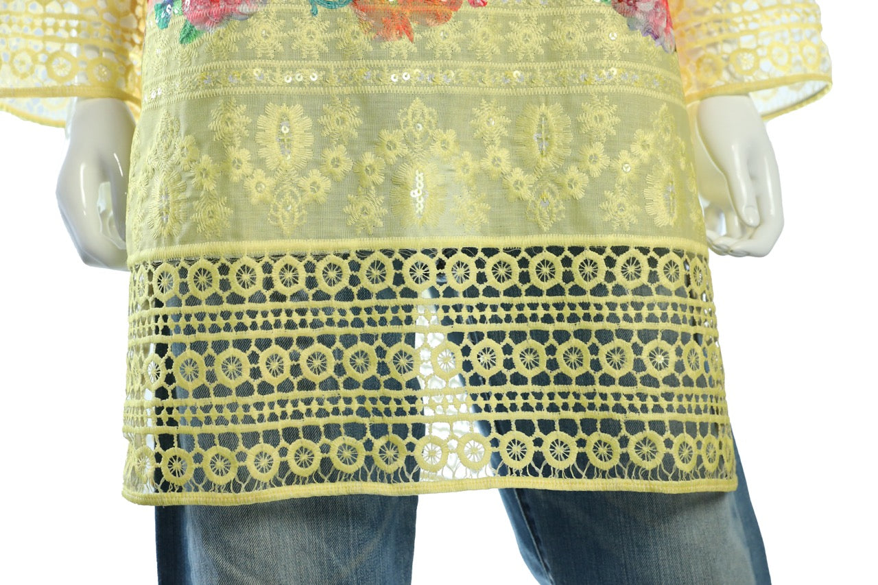 Elegant  yellow Cotton Knee-Length Tunic