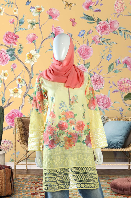 Elegant  yellow Cotton Knee-Length Tunic