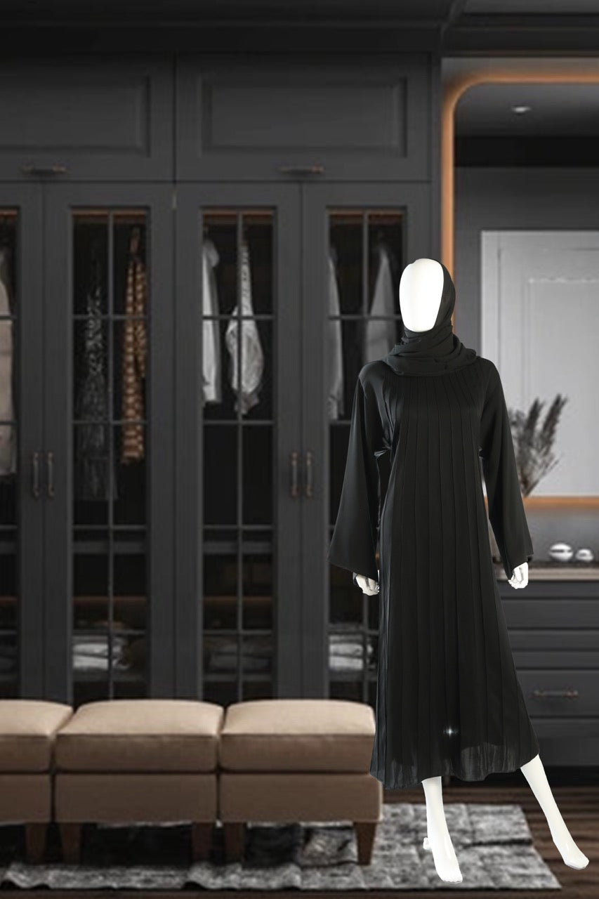 Navy Nida Abaya with Pintucks Front and Back