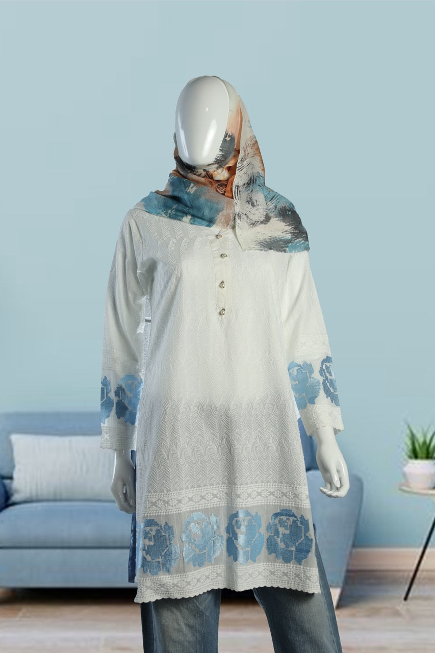 Elegant White Cotton Knee-Length Tunic