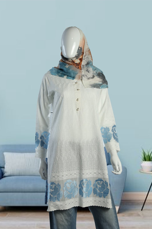 Elegant White Cotton Knee-Length Tunic