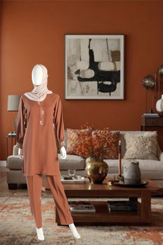 Rust Pant suit embroidery